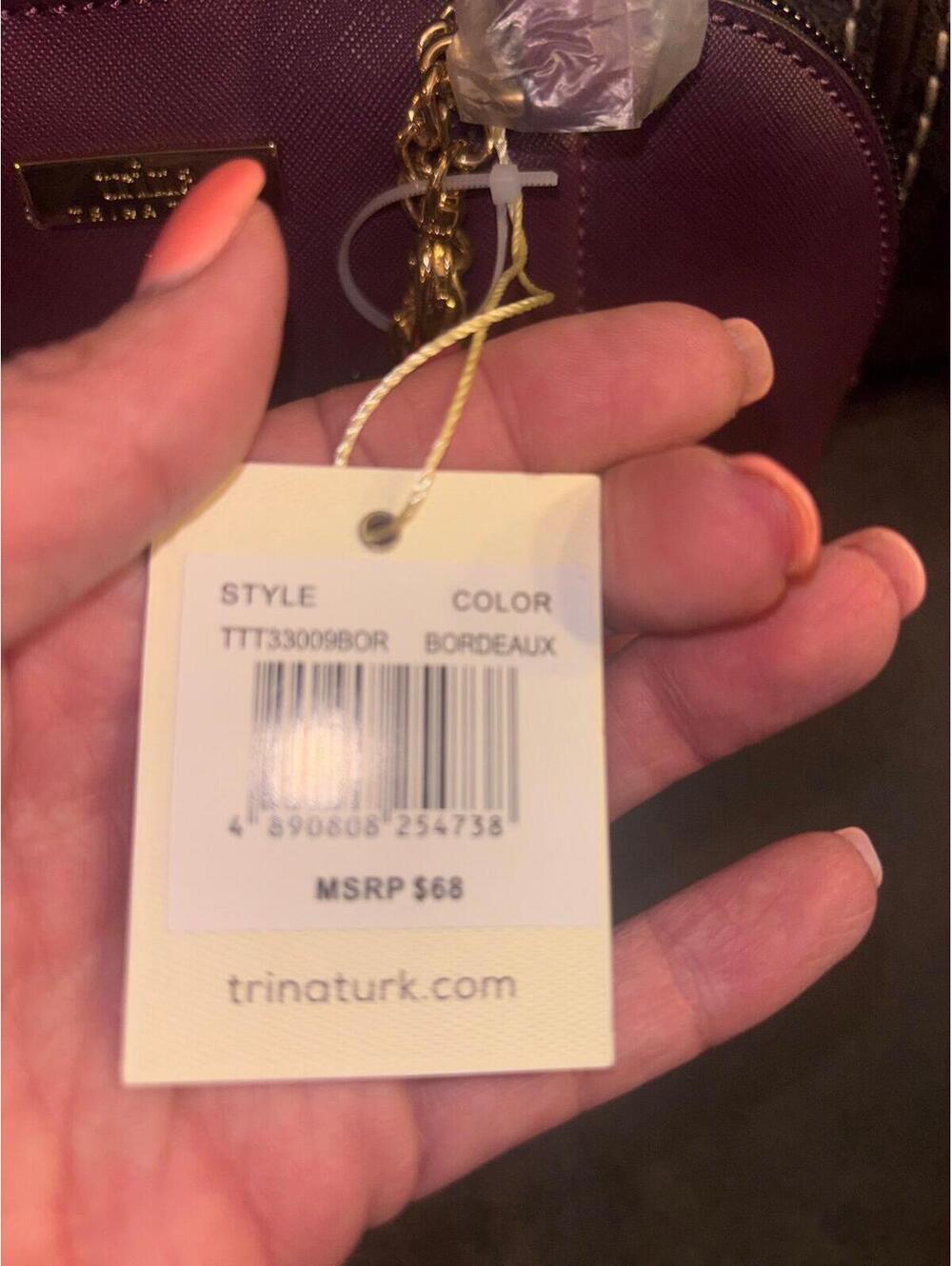 Trina Turk Bordeaux Satchel Purse Charm Keychain NWT Gold Hardware - Picture 5 of 6